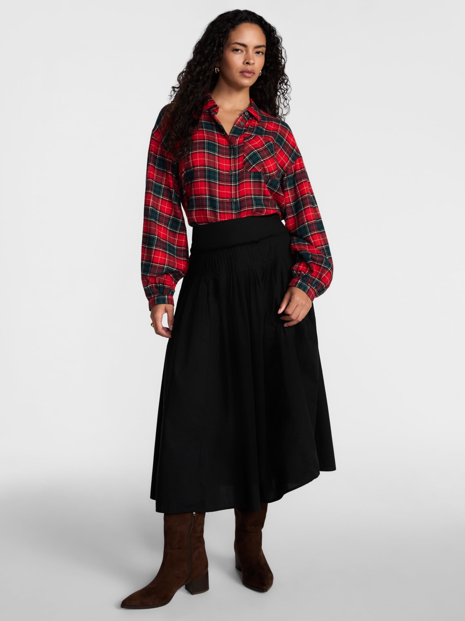 Scenario Women's Flannel Shirt with Long Sleeves, Sizes XS-XXXL