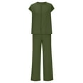 thumbnail image 5 of CheerKidz Two Piece Sets for Women's Summer 2 Piece Outfits Cap Sleeve Round Neck Crop Tops Belted Wide Leg Pant Sets Casual Tracksuit(Army Green,2XL), 5 of 7