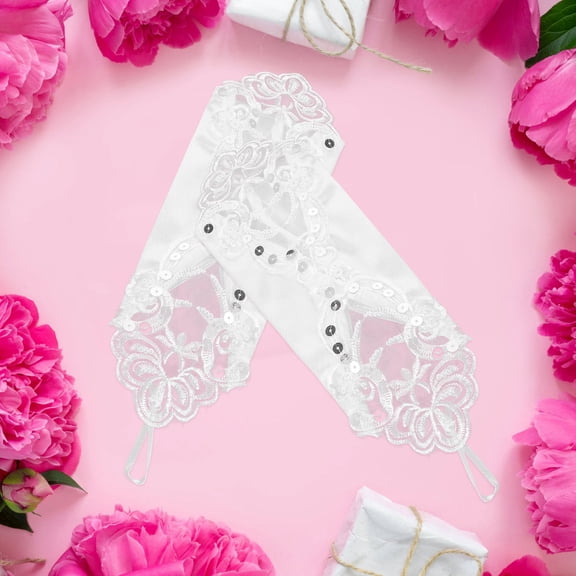 LOLIPPYY 1Pair Comfortable White Lace Wedding Gloves Fingerless Bridal Sleeves for Elegant Dress