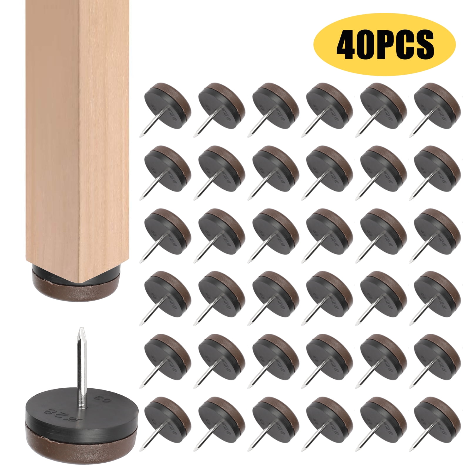 40pcs Furniture Felt Pad Round Heavy Duty Nail-on Slider Glide Pad Floor Protector for Wooden Furniture Chair Tables Leg Feet Dia 0.94/24mm,Black