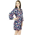 thumbnail image 4 of Bimba Women Short Rayon Robe Floral Print Getting Ready Wrap Bridesmaid Gift-Blue, 4 of 5