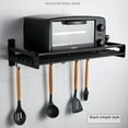 thumbnail image 2 of Heavy-Duty Black Space-Saving Wall-Mounted Microwave Rack with Hanging Rod and Hooks - Thickened Aluminum Construction for Kitchen Countertop Organization, Easy Punch Installation, Sleek Modern, 2 of 6