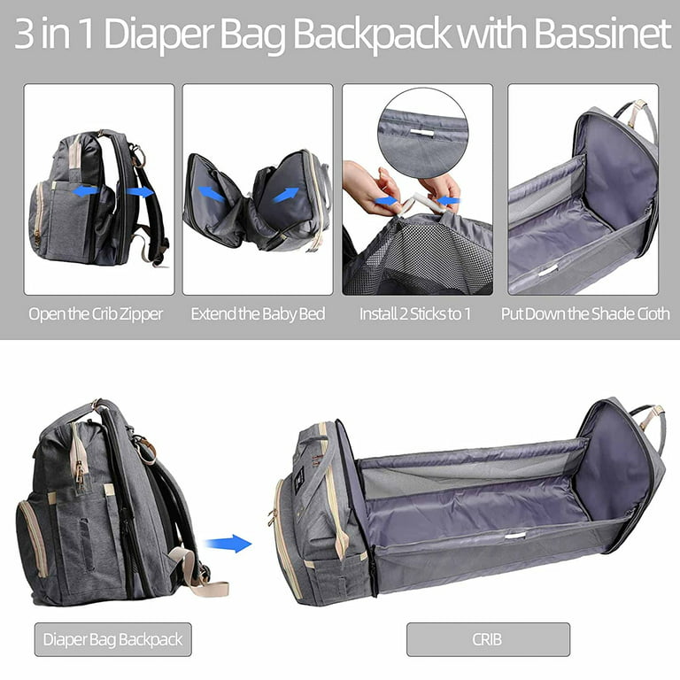 Baby Diaper Bag Backpack with Travel Bassinet Changing Station Mat Portable  Crib for Baby Girl Boy Infant Mom, Mommy Bag Tote with Toddler Bed Sleeper
