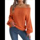 thumbnail image 1 of Tops de Crochet para Mujer, Suéteres con Hombros Descubiertos, Ropa de Playa de Punto Calado de Larga de Verano Naranja M, 1 of 10