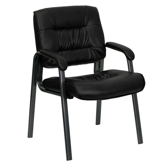 Flash Furniture Black LeatherSoft Executive Side Reception Chair with Titanium Gray Powder Coated Frame