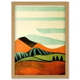 thumbnail image 1 of Abstract Eclectic Tangerine And Olive Countryside Linocut Illustration Artwork Framed Wall Art Print A4, 1 of 4