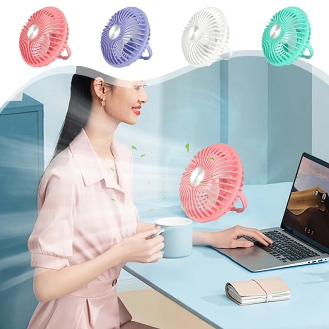 Fiudx Ventilador Recargable Por Usb, Silencioso, Velocidad Ajustable, Portátil, Compacto y Ligero, Motor Silencioso, Multifuncional, Blanco, Rosa, Morado y Verde, 13 X 13 X 7 Cm.