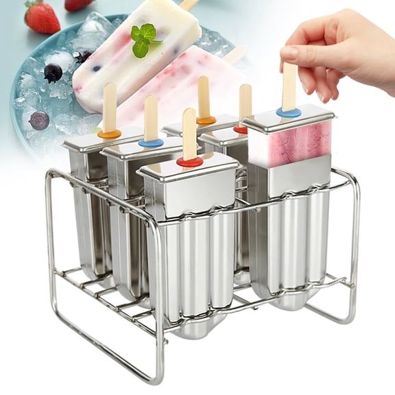 6pcs/set Ice Cream Molds Stainless Steel Mold Ice Pop Lolly Popsicle Holder