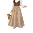 thumbnail image 4 of Oksale Maxi Skirts for Women Vintage Embroidery High Waisted Skirt Wave Hem Flowy A Line Skirts for Going Out Khaki Free Size, 4 of 6