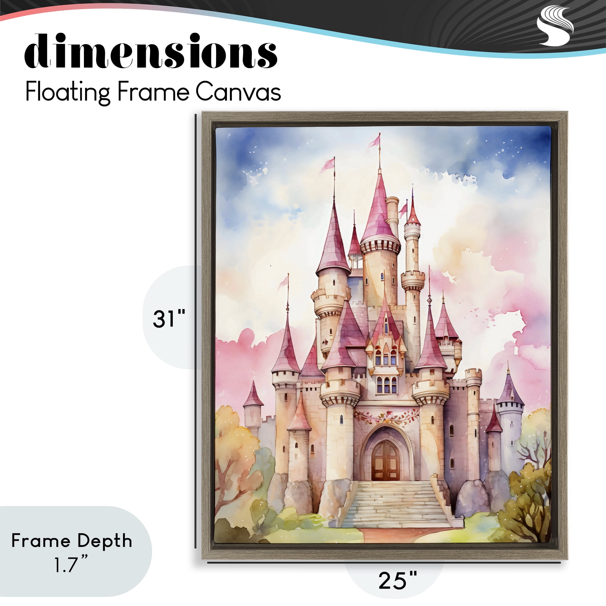 Stupell Industries Princess Castle Watercolor Portrait Brown Framed Floater Canvas Wall Art, design by Creative Studio