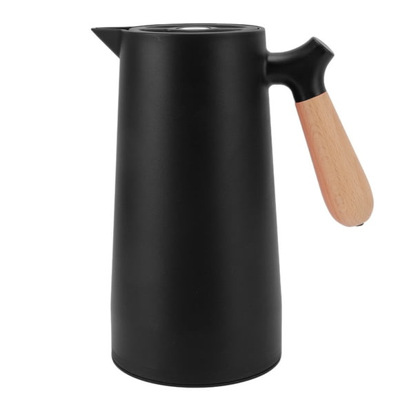 Bouteille Thermique, Isolation 12h 1L Carafe de Café Thermique avec Poignée en Bois pour la Maison Noire