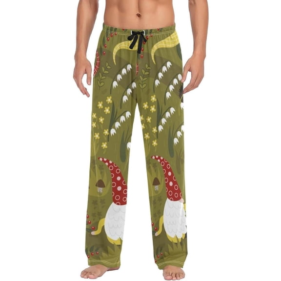 Garden Gnome and Animals Ghost Pajama Pants, Men's Lounge Pants Light with Drawstring and Pockets, Christmas New Year Birthday Father's Day Gifts