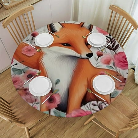 

BCIIG Fox Floral Maximalism Round Table Cover Stain Resistant Washable Indoor Outdoor Tablecloth Kitchen Dining Wedding Parties Tablecloth 100% Polyester Fiber 54 -58