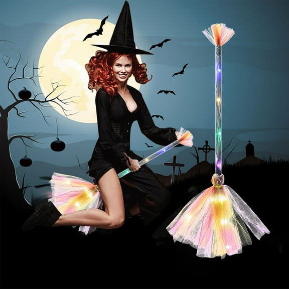 Stijggn Witches Broomstick Halloween Decorations Animated Light up Moving Broomstick with Spooky Sounds, Dancing Magic Witch Broom for Home Halloween Party Decor