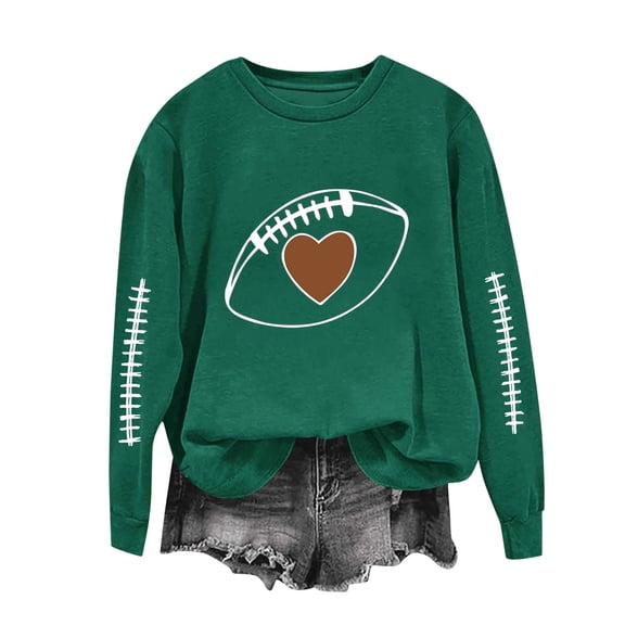 Yangnuo Women's Football Heart Graphic Crew Neck Sweatshirt Sleeve Stitch Print Loose Long Sleeve Casual Pullover Tops