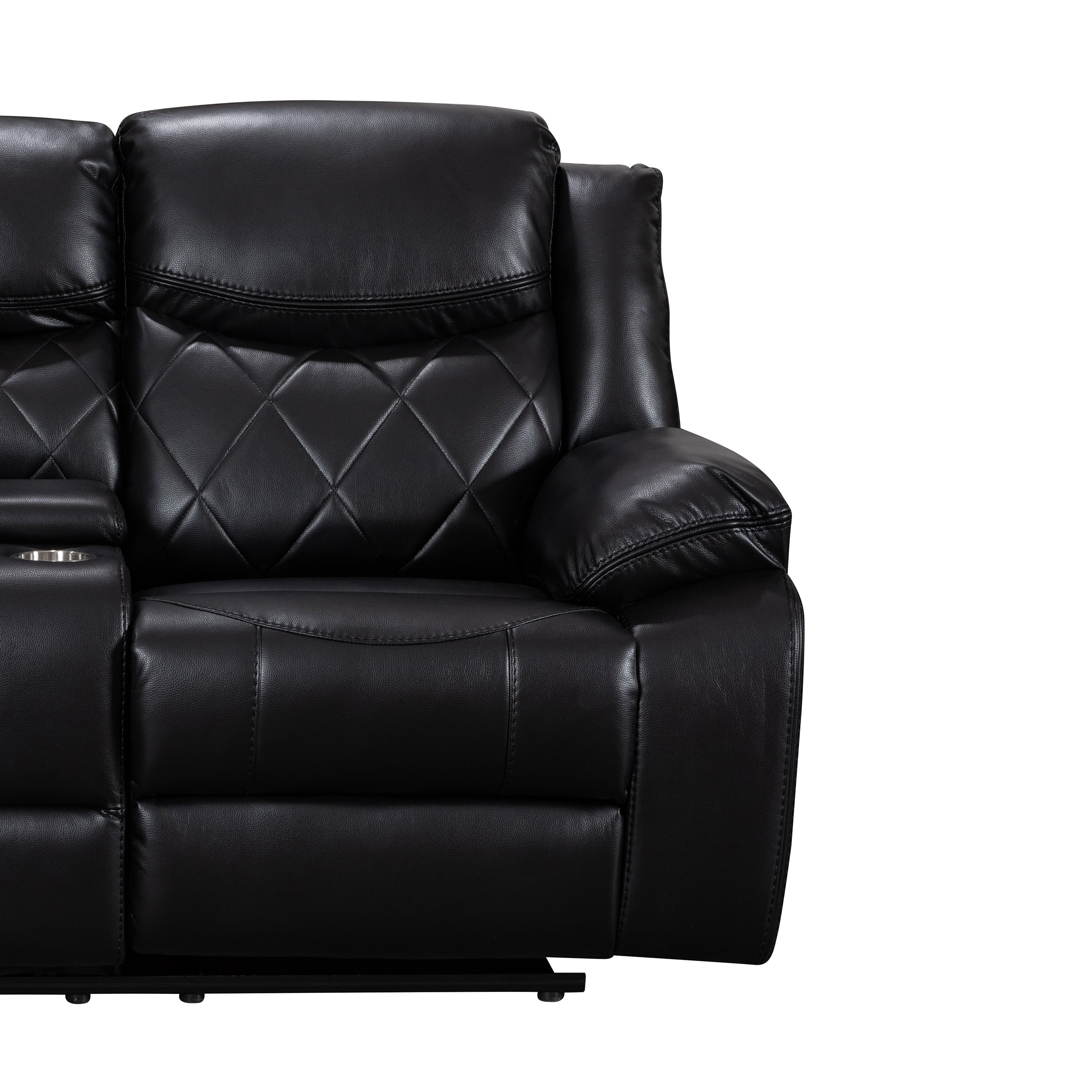 Contemporary Plush Faux Leather Upholstered Power Reclining Love Seat, Black