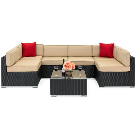 Best Choice Products 7-Piece Outdoor Patio Rattan Wicker Sectional Conversation Sofa Set with Table, 6 Sofa Chairs, Assembly Required,