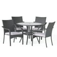 Hubbard 5 Piece Outdoor Round Glass Top Wicker Dining Set, Grey