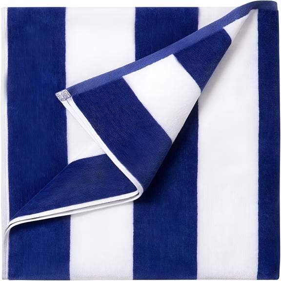 AUQ Large Oversized Beach Towel - Big Cotton 36 X 70 Inch Striped Pool Towel,Large Cabana Soft Swimming Towel for Adult Men Women,Dark Blue