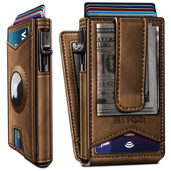 Billetera Miyozi Airtag para hombre, cartera de piel con bloqueo RFID