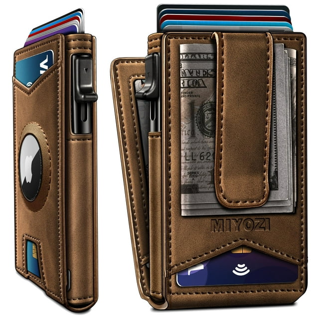 Billetera Miyozi Airtag para hombre, cartera de piel con bloqueo RFID