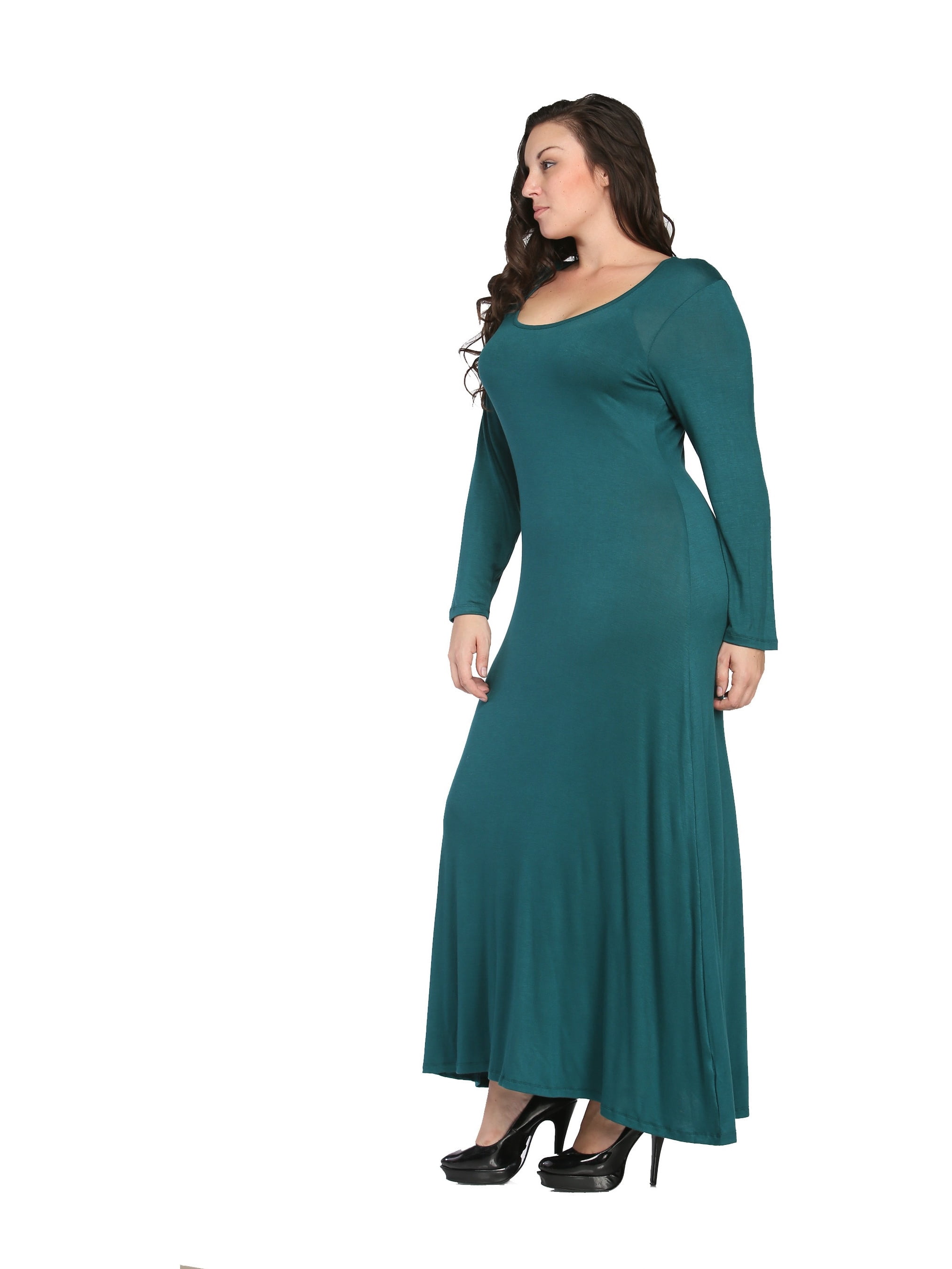 Women's Plus Size Long Sleeve Scoop Neck Maxi