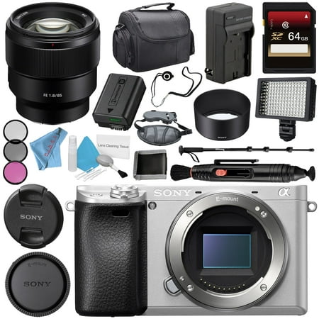Sony Alpha a6300 Mirrorless Digital Camera (Body Only, Silver) ILCE-6300/S + Sony FE 85mm f/1.8 Lens SEL85F18 + NP-FW50 Replacement Lithium Ion Battery + External Rapid Charger (Sony A6300 Best Price)