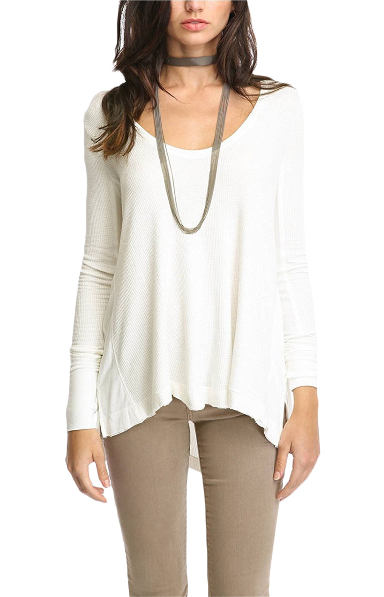 Free People Grey Thermal  Waffle Boat Neck Top Xs