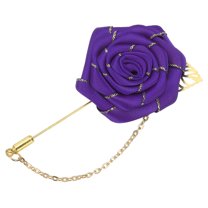 Uxcell Men Cloth Gold Trim Rose Flower Pin, Suit Lapel Stick, Handmade Boutonnieres, Deep Purple 1 Pcs