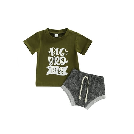

SAYOO Newborn Boys 2Pcs Outfits Letter Printed Short Sleeve Round Neck T-Shirt + Elastic Drawstring Patchwork Short Pants