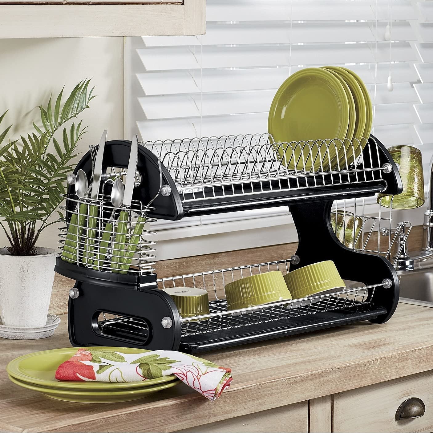 Kingrack Dish Drying Rack,2-Tier Dish Rack and Drainboard Set with