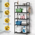 thumbnail image 5 of 5-Tier Storage Shelves, Plastic Shelving Unit with Hooks, Multipurpose Storage Shelves Rack for Garage Kitchen Pantry Closet Bathroom Laundry, 10.6"D x 20"W x 57"H, Black, 5 of 7