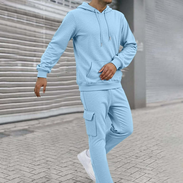 Txeol Mens Fleece Joggers and Hoodie Set 2 Piece Solid Color