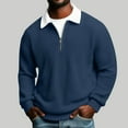 thumbnail image 7 of cocolona Mens Quarter Zip Pullover Tops Long Sleeve Turndown Collar Color Block Shirts Fall Fashion Casual Loose Textured Sweatshirt, 7 of 7