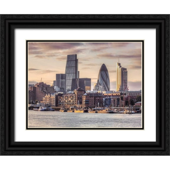 Frank, Assaf 18x15 Black Ornate Wood Framed with Double Matting Museum Art Print Titled - London skyline over river Thames, UK