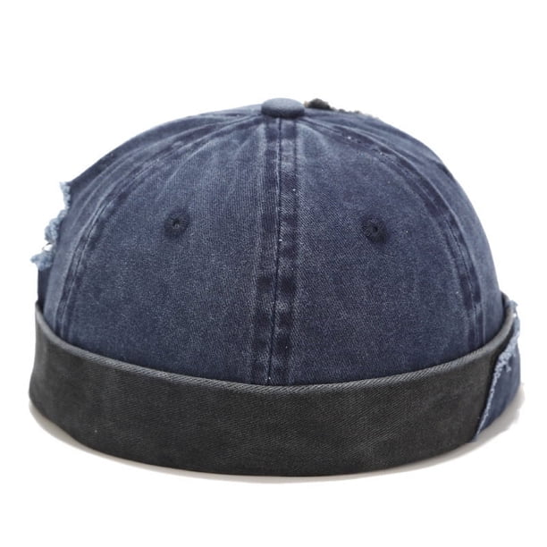 Zhuge Gorra de algodón lavada sin visera con parche elegante para hombre, gorra de marinero Docker azul