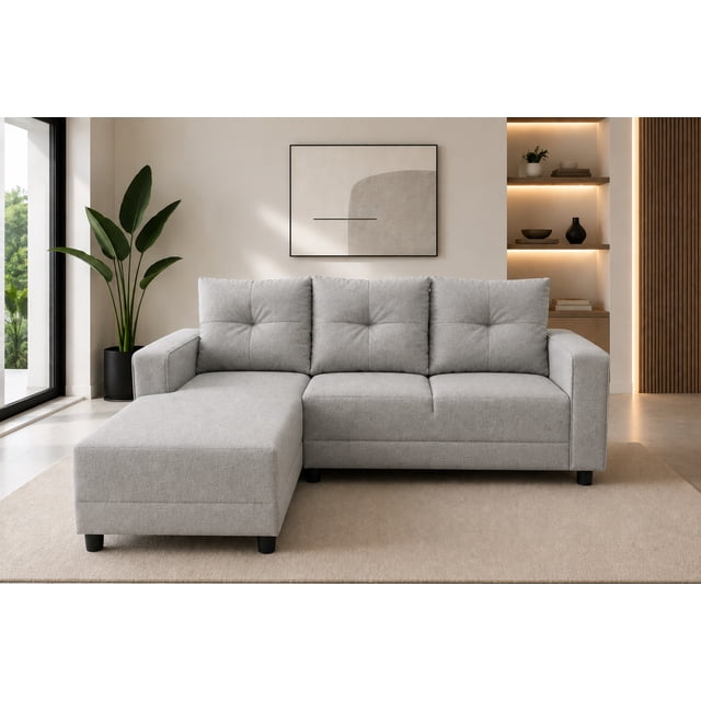 Sala Esquinera El Bazar Store Demeter Gris plata 210x160 cm, Tela Lino nacional, Modular, Love seat, chaise