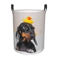 thumbnail image 1 of Balery Dachshund Sitting in Bathtub Cesta de ropa redonda con asas, impermeable, independiente, para ropa, juguetes, dormitorio y familia-Small, 1 of 6