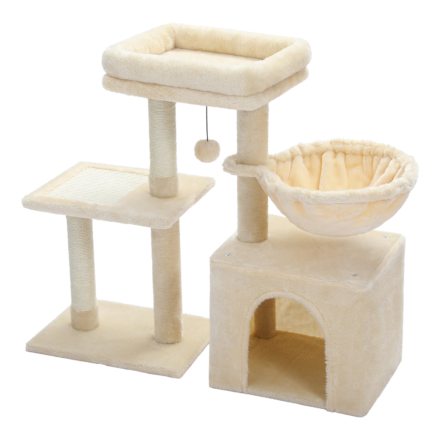Pefilos 28" Cat Tree House for Indoor Cats, Cat Condo for Multiple Cats with Ball Activity Centre Cat Tree Tower, Beige Pefilos 28" Cat Tree House for Indoor Cats, Cat Condo for Multiple Cats with Ball Activity Centre Cat Tree Tower, Beige