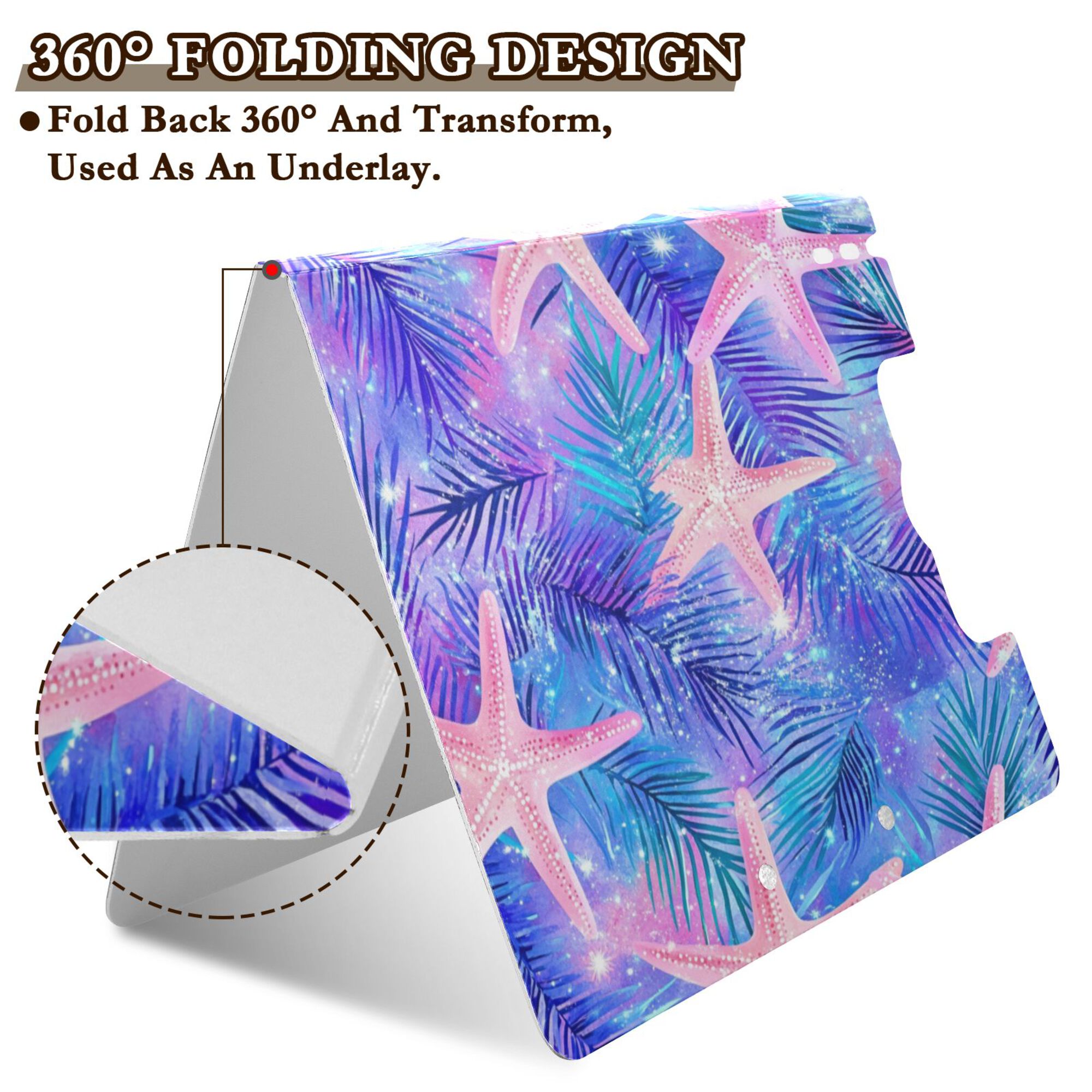 FORMRS A4 Clipboard Folder with Pen Holder Horizontal Foldable School Office Binder, Pink Starfish Pattern
