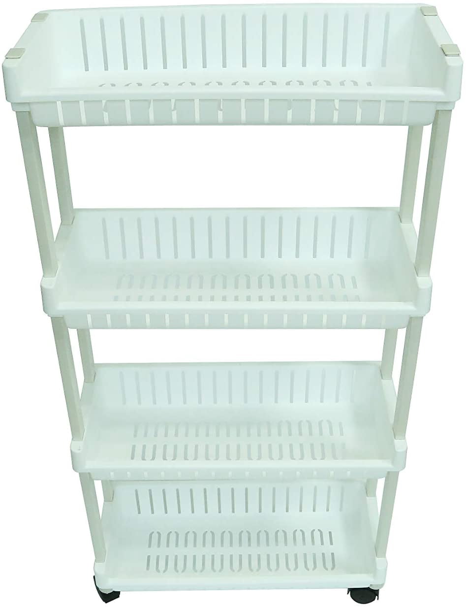 35" Slim Slide Out Storage Cart Tower for Laundry, Bathroom, or Kitchen By Trademark Innovations