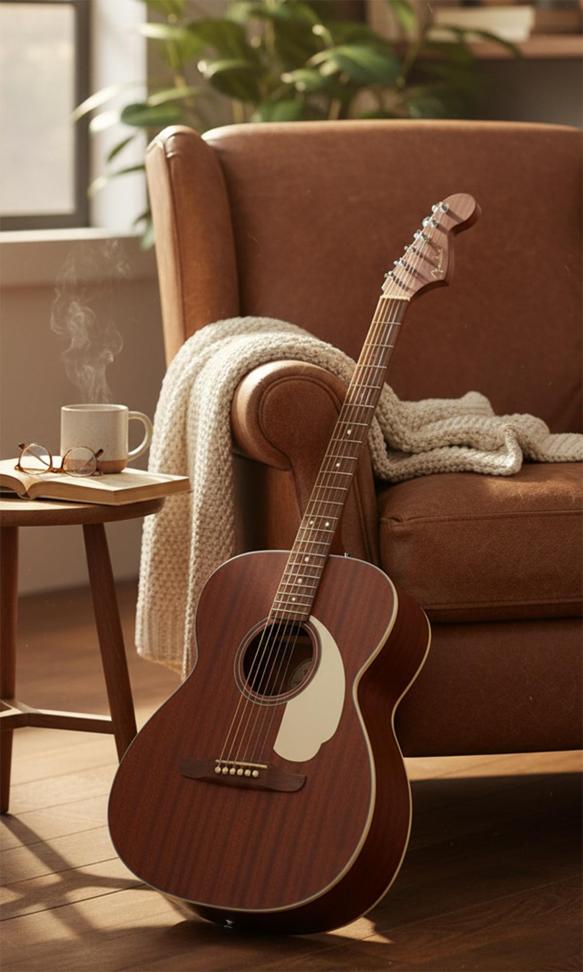 Fender California Standard Monterey E Acoustic-Electric Guitar - Natural Sapele Bundle with Case, Tuner, Strap, Strings, String Winder, Picks, and Austin Bazaar Instructional DVD