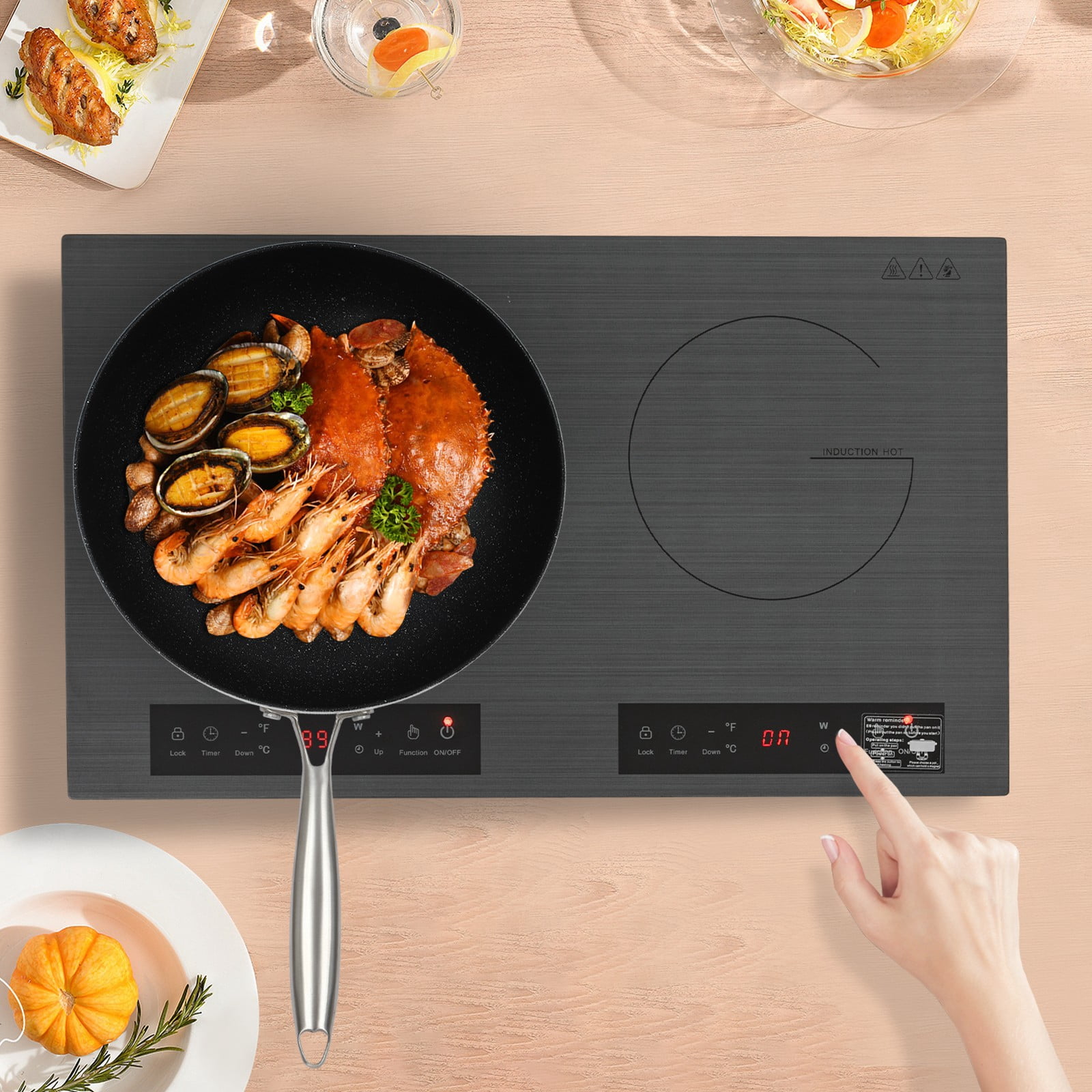 60*36*8cm Tabletop Black&Grey Electric Hot Plate Portable Induction Cooktop Countertop with Long Power Cord