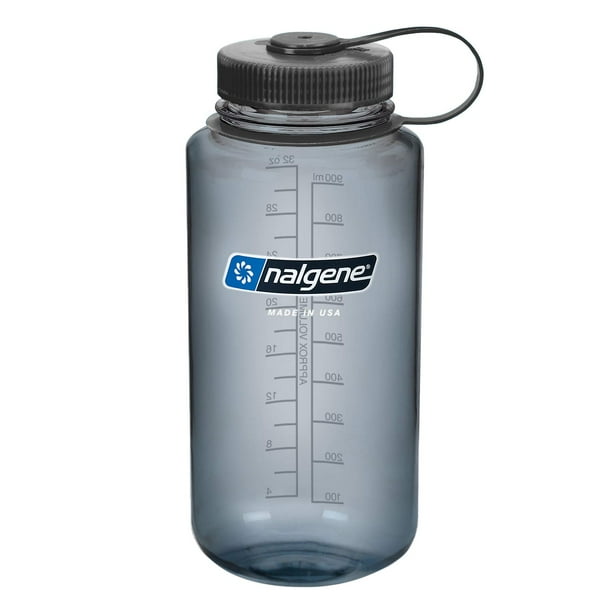 Botella de agua Nalgene, sin BPA, Tritan, boca ancha, 1 L, color gris