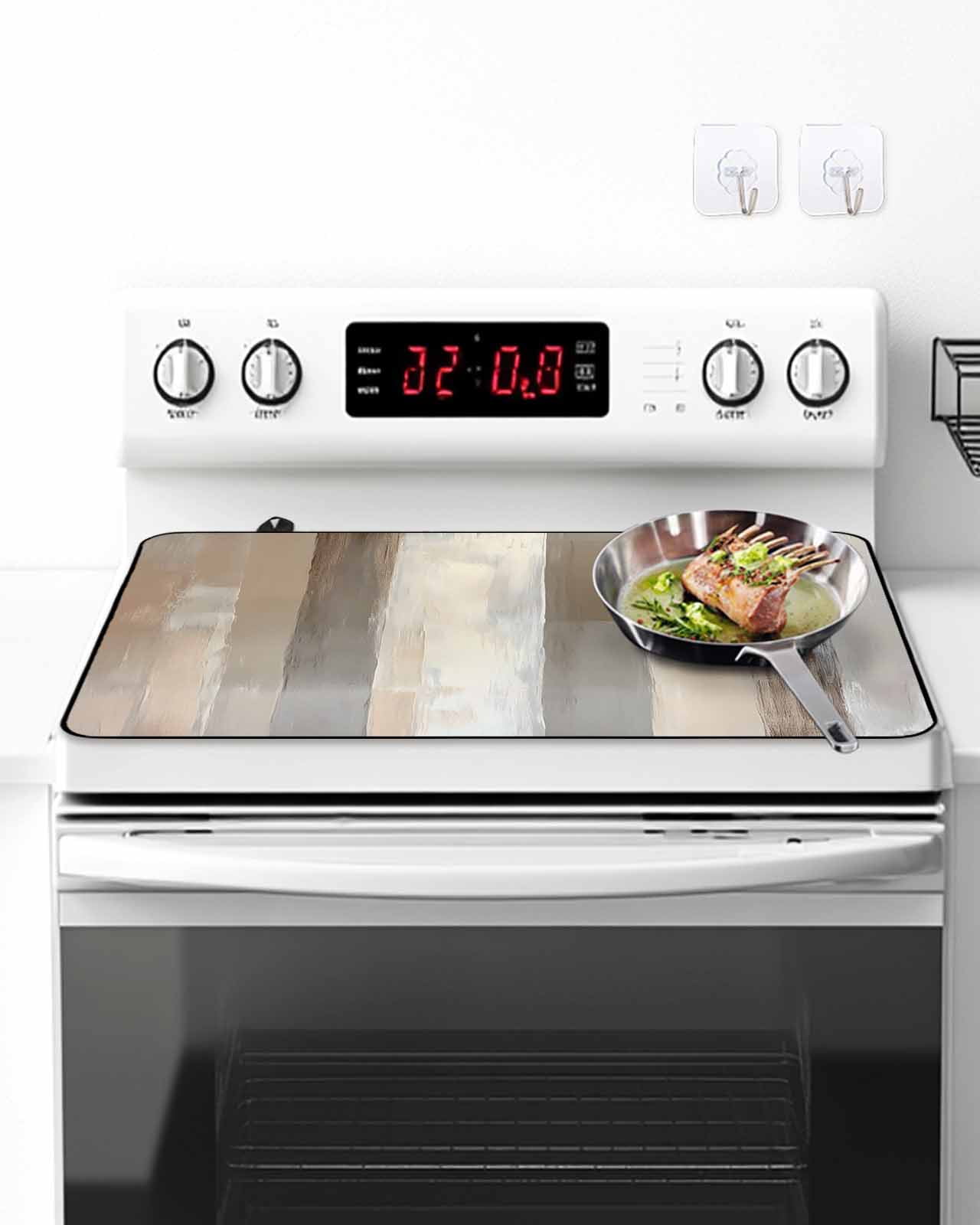 Stove Top Covers for Electric Stove, Brown Grey Glass Stovetop Cover Protector, Abstract Neutral Textured Modern Minimalist Induction Cooktop Protector Oven Mat for Kitchen Countertop 24"x21"