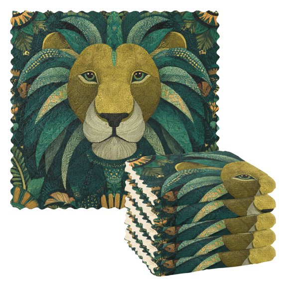 6 Pieces of Kitchen Towels 11x11Inch Kitchen Dish Cloths Kitchen Dish Towels Reuseable Cleaning Cloths Green Lion
