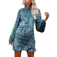thumbnail image 3 of Seyurigaoka Women Sexy Backless Ruched Dress, Embossed Print High Neck Bodycon Tulip Skirt, 3 of 7