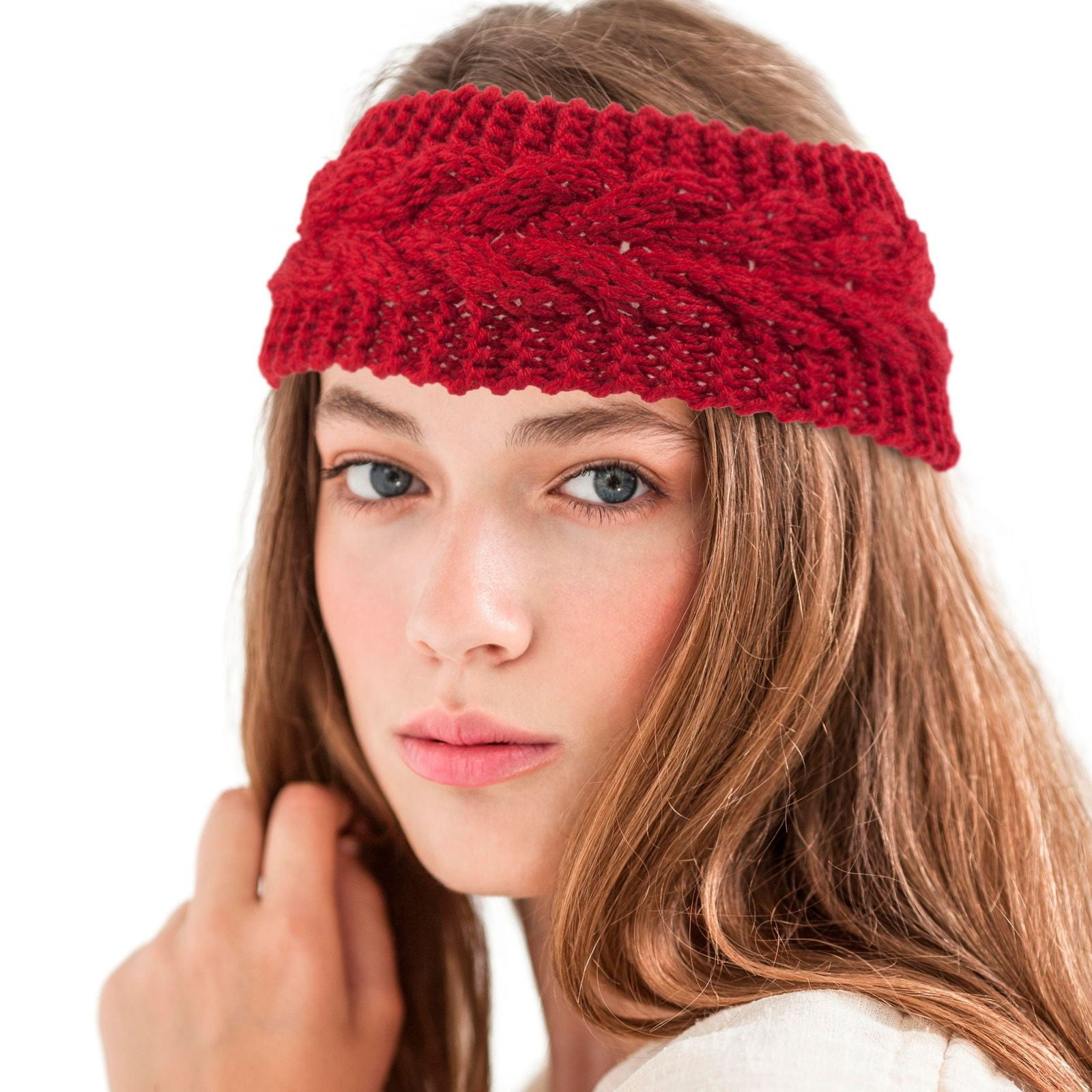 Knit Headband Wrap Ear Warmer Wide Thick Fashion Hair Accessory Brown Red 