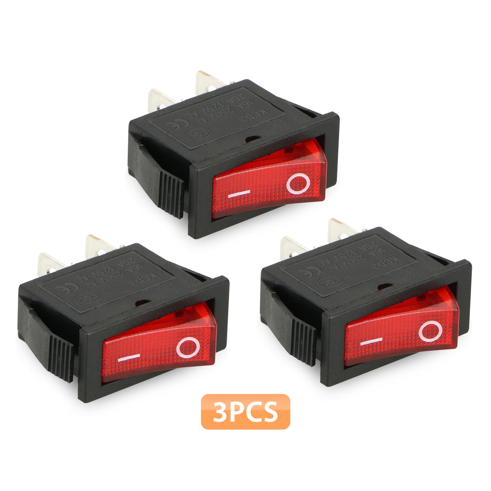 3 Pack Rocker Switch Spst On Off Toggle Red Light Illuminated 2 Pin Ac 250v 16a Ac 125v 20a Mini Boat Rocker Switch Car Auto Boat Rocker Toggle