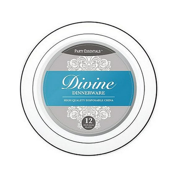 1 - Party Essentials 10.25" Divine Plates - White w/ Silver Rim 12 Ct.